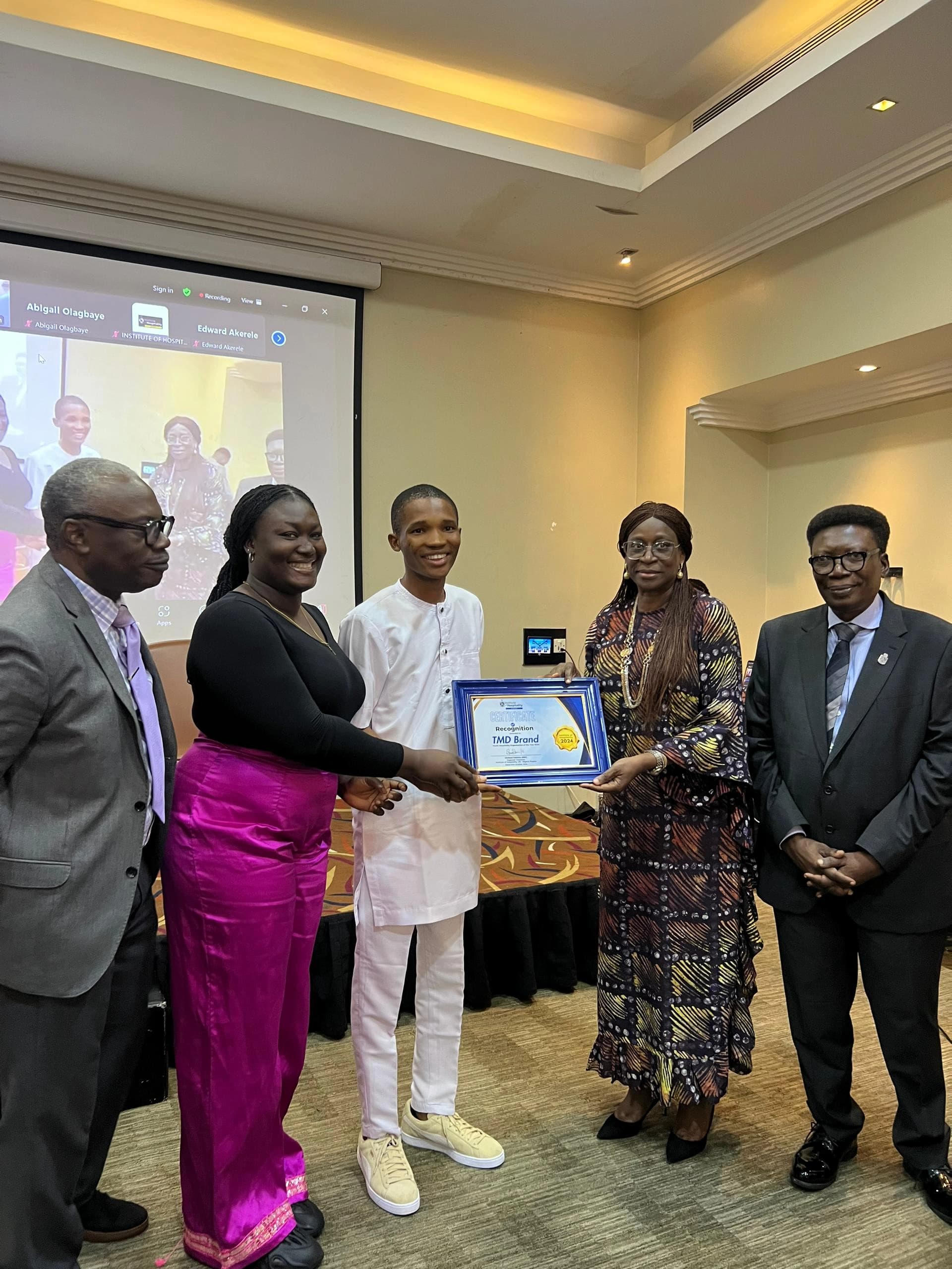 Award from the Institute of Hospitality